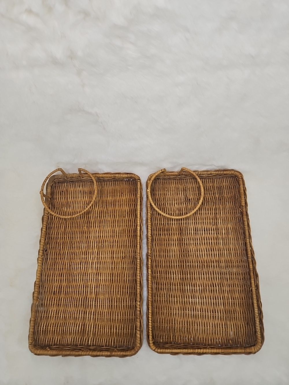 Woven Rattan Serving Trays - Pair in Natural Brown